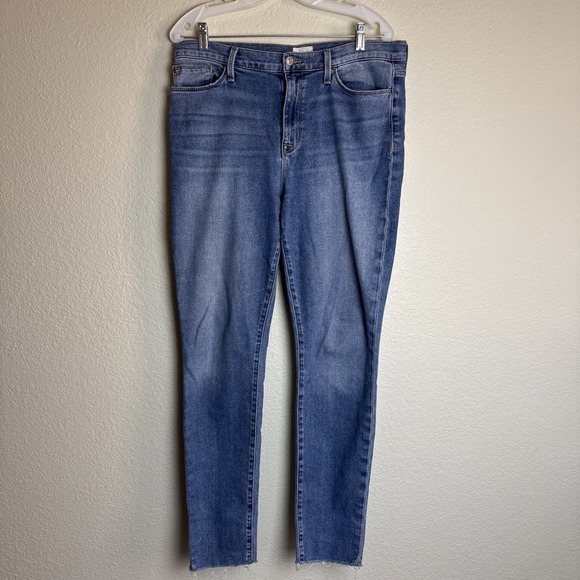 Hudson Women's Jeans Size 31 Blair Dot High Rise Skinny Ankle Raw Hem Blue Denim - Picture 1 of 8